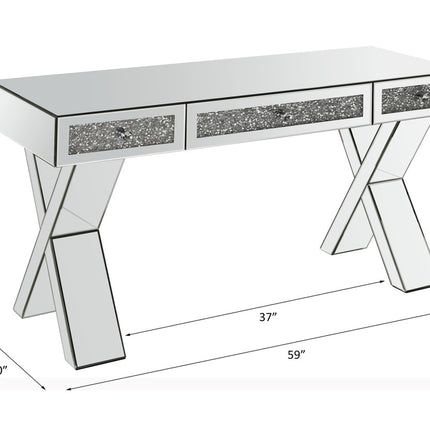 ACME 93116 Noralie Writing Desk, Clear Glass, Mirrored & Faux Diamonds