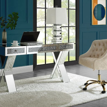 ACME 93116 Noralie Writing Desk, Clear Glass, Mirrored & Faux Diamonds