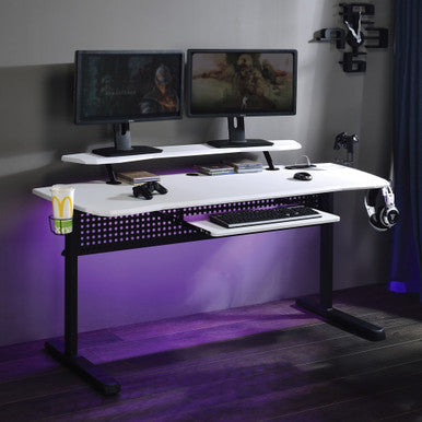 ACME 93134 Vildre Gaming Table with USB Port, Black & White Finish ACME Furniture