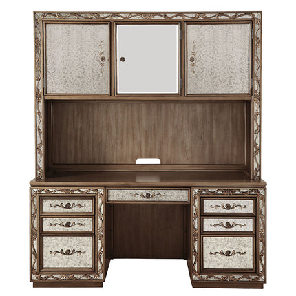 ACME 93790 Orianne Computer Desk & Hutch, Antique Gold (1Set/2Ctn)