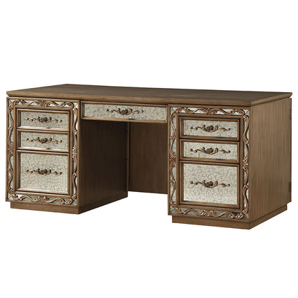 ACME 93790 Orianne Computer Desk & Hutch, Antique Gold (1Set/2Ctn)