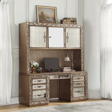 ACME 93790 Orianne Computer Desk & Hutch, Antique Gold (1Set/2Ctn) ACME Furniture