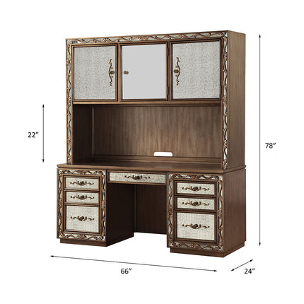 ACME 93790 Orianne Computer Desk & Hutch, Antique Gold (1Set/2Ctn)