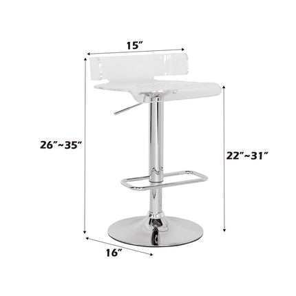 ACME 96260 Rania Adjustable Stool with Swivel, Clear & Chrome, 22"~31" Seat Height