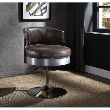 ACME 96268 Brancaster Adjustable Chair with Swivel, Distress Chocolate Top Grain Leather & Chrome ACME Furniture