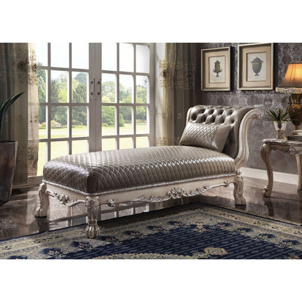 ACME 96275 Dresden Chaise with 1 Pillow, Vintage Bone White & PU
