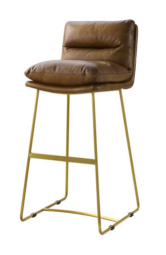 ACME 96401 Alsey Bar Chair (1 Piece), Saddle Brown Top Grain Leather ACME Furniture