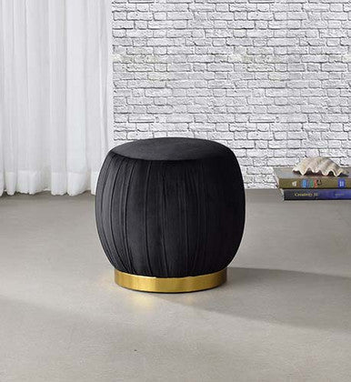 ACME 96449 Zinnia Ottoman, Black Velvet & Gold ACME Furniture