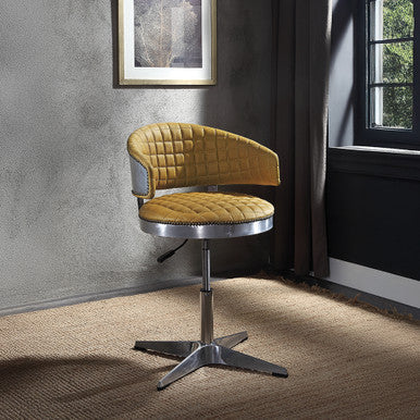 ACME 96470 Brancaster Adjustable Chair with Swivel, Turmeric Top Grain Leather & Chrome ACME Furniture