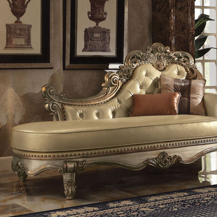 ACME 96485 Vendome Chaise with 2 Pillows, Bone PU & Gold Patina