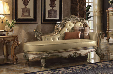 ACME 96485 Vendome Chaise with 2 Pillows, Bone PU & Gold Patina ACME Furniture