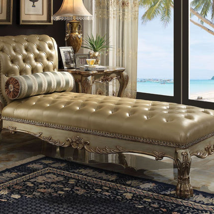 ACME 96489 Dresden Chaise with 1 Pillow, Bone PU & Gold Patina