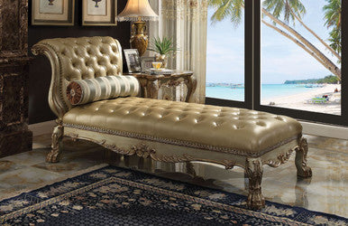 ACME 96489 Dresden Chaise with 1 Pillow, Bone PU & Gold Patina ACME Furniture