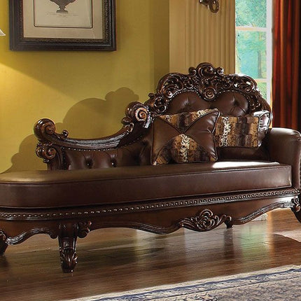 ACME 96491 Vendome Chaise with 2 Pillows, PU & Cherry