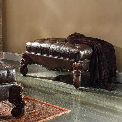 ACME 96538 Versailles Ottoman, 2-Tone Dark Brown PU & Cherry Oak