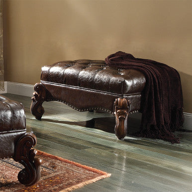 ACME 96538 Versailles Ottoman, 2-Tone Dark Brown PU & Cherry Oak ACME Furniture