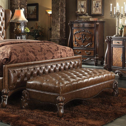 ACME 96539 Versailles Bench, 2-Tone Light Brown PU & Cherry Oak