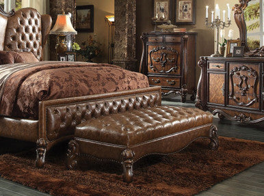 ACME 96539 Versailles Bench, 2-Tone Light Brown PU & Cherry Oak ACME Furniture
