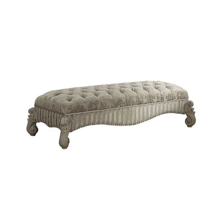 ACME 96540 Versailles Bench, Ivory Fabric & Bone White