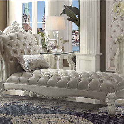 ACME 96542 Versailles Chaise with 1 Pillow, Vintage Gray PU & Bone White