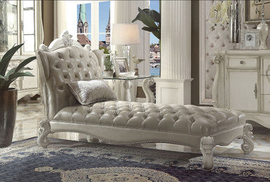 ACME 96542 Versailles Chaise with 1 Pillow, Vintage Gray PU & Bone White ACME Furniture