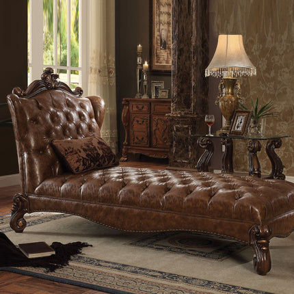 ACME 96544 Versailles Chaise with 1 Pillow, 2-Tone Light Brown PU & Cherry Oak