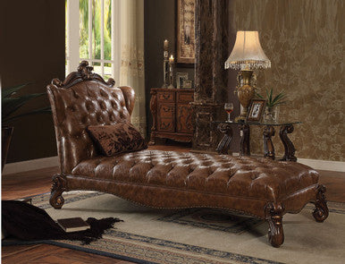 ACME 96544 Versailles Chaise with 1 Pillow, 2-Tone Light Brown PU & Cherry Oak ACME Furniture