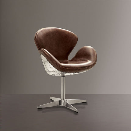 ACME 96553 Brancaster Accent Chair with Swivel (1 Piece), Retro Brown Top Grain Leather & Aluminum, 22" Seat Height