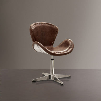 ACME 96554 Brancaster Accent Chair with Swivel (1 Piece), Retro Brown Top Grain Leather & Aluminum, 22" Seat Height ACME Furniture
