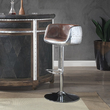 ACME 96555 Brancaster Adjustable Stool with Swivel (1 Piece), Vintage Brown Top Grain Leather & Aluminum, 24"~34" Seat Height ACME Furniture