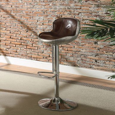 ACME 96556 Brancaster Adjustable Stool with Swivel (1 Piece), Vintage Brown Top Grain Leather & Aluminum, 24"~34" Seat Height ACME Furniture