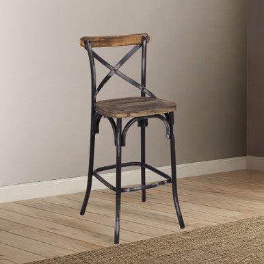 ACME 96640 Zaire Bar Chair (1 Piece), Antique Black & Antique Oak, 29" Seat Height ACME Furniture