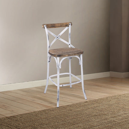 ACME 96642 Zaire Bar Chair (1 Piece), Antique White & Antique Oak, 29" Seat Height