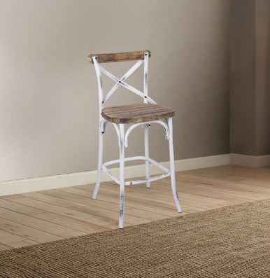 ACME 96642 Zaire Bar Chair (1 Piece), Antique White & Antique Oak, 29" Seat Height ACME Furniture