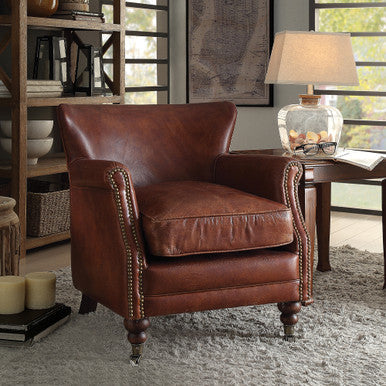 ACME 96679 Leeds Accent Chair, Vintage Dark Brown Top Grain Leather ACME Furniture