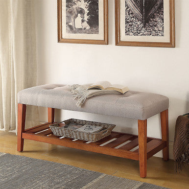ACME 96680 Charla Bench, Light Gray & Oak ACME Furniture