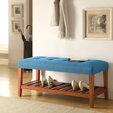 ACME 96684 Charla Bench, Blue & Oak ACME Furniture