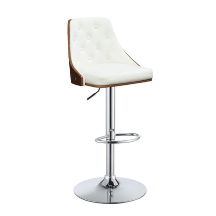 ACME 96751 Camila Adjustable Stool with Swivel (1 Piece), White PU & Walnut, 25"~33" Seat Height