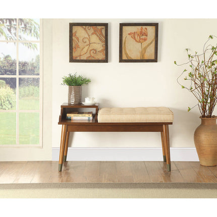 ACME 96774 Baptis Bench with Storage, Beige Fabric & Walnut