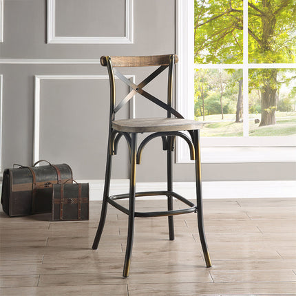 ACME 96805 Zaire Bar Chair (1 Piece), Antique Copper & Antique Oak, 29" Seat Height