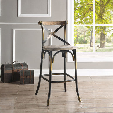 ACME 96805 Zaire Bar Chair (1 Piece), Antique Copper & Antique Oak, 29" Seat Height ACME Furniture