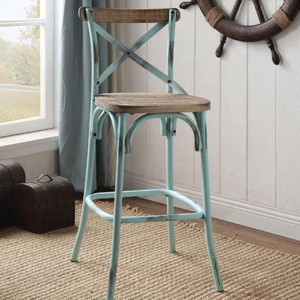 ACME 96806 Zaire Bar Chair (1 Piece), Antique Sky & Antique Oak, 29" Seat Height