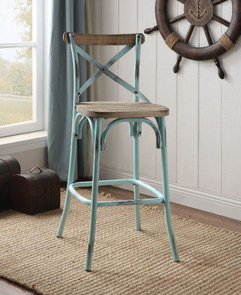ACME 96806 Zaire Bar Chair (1 Piece), Antique Sky & Antique Oak, 29" Seat Height ACME Furniture