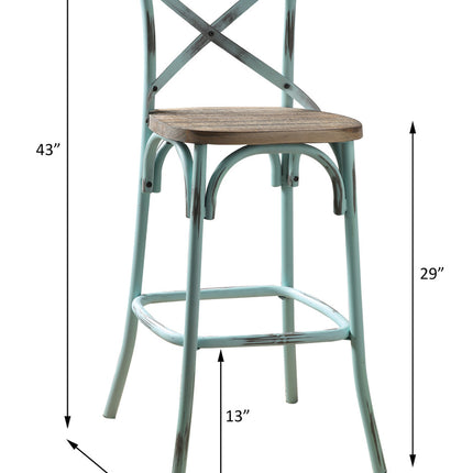 ACME 96806 Zaire Bar Chair (1 Piece), Antique Sky & Antique Oak, 29" Seat Height  1
