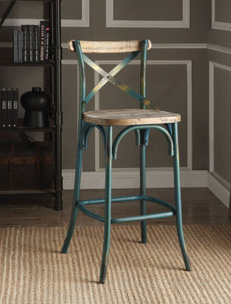 ACME 96807 Zaire Bar Chair (1 Piece), Antique Turquoise & Antique Oak, 29" Seat Height ACME Furniture