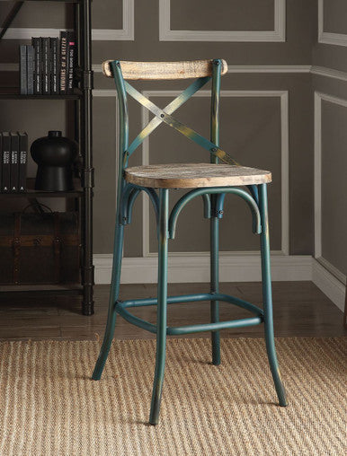ACME 96807 Zaire Bar Chair (1 Piece), Antique Turquoise & Antique Oak, 29" Seat Height ACME Furniture