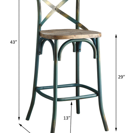 ACME 96807 Zaire Bar Chair (1 Piece), Antique Turquoise & Antique Oak, 29" Seat Height  1