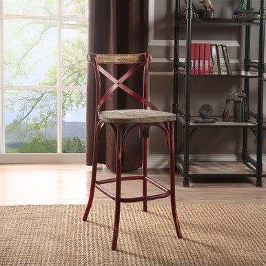 ACME 96808 Zaire Bar Chair (1 Piece), Antique Red & Antique Oak, 29" Seat Height ACME Furniture