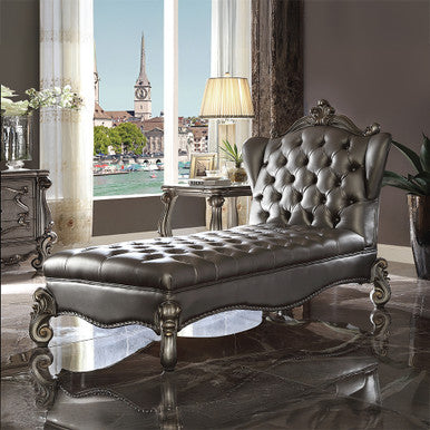ACME 96825 Versailles Chaise Lounge, Silver PU & Antique Platinum ACME Furniture