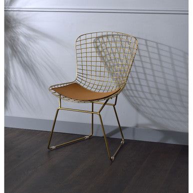 ACME 96849 Achellia Side Chair (Set-2), Whiskey PU & Gold ACME Furniture